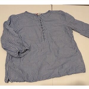 Boden Natalia Striped Linen Button Front Tunic Shirt Women's US 8 Blue White